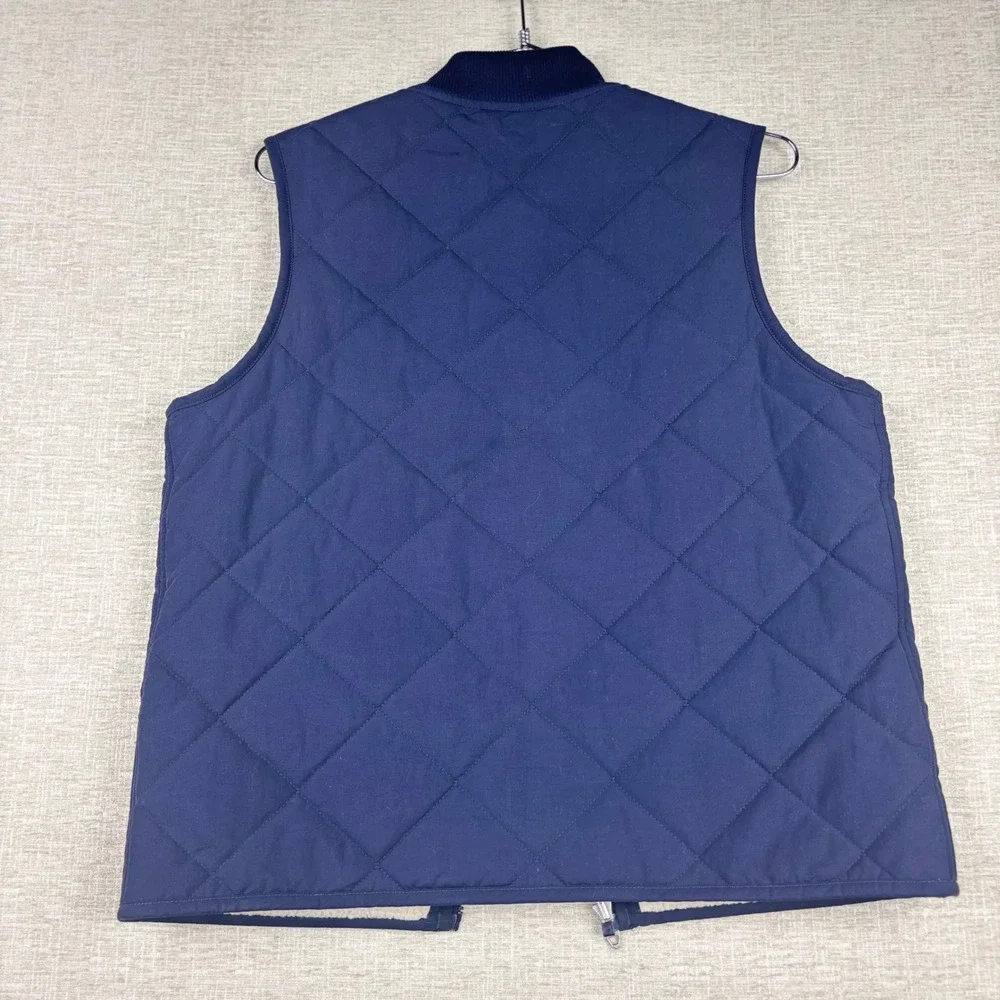 The North Face Mens Quilted Sherpa Lined Bomber Vest Navy Blue Full Zip
